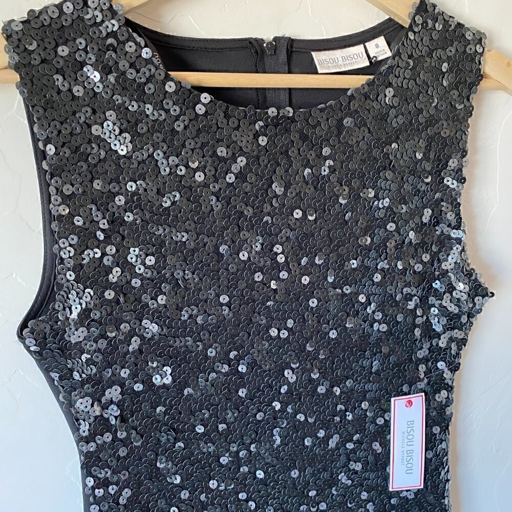 Bisou Bisou Black Sequin Sheath Dress NWT Cocktail Party Size 8 - Picture 3 of 9
